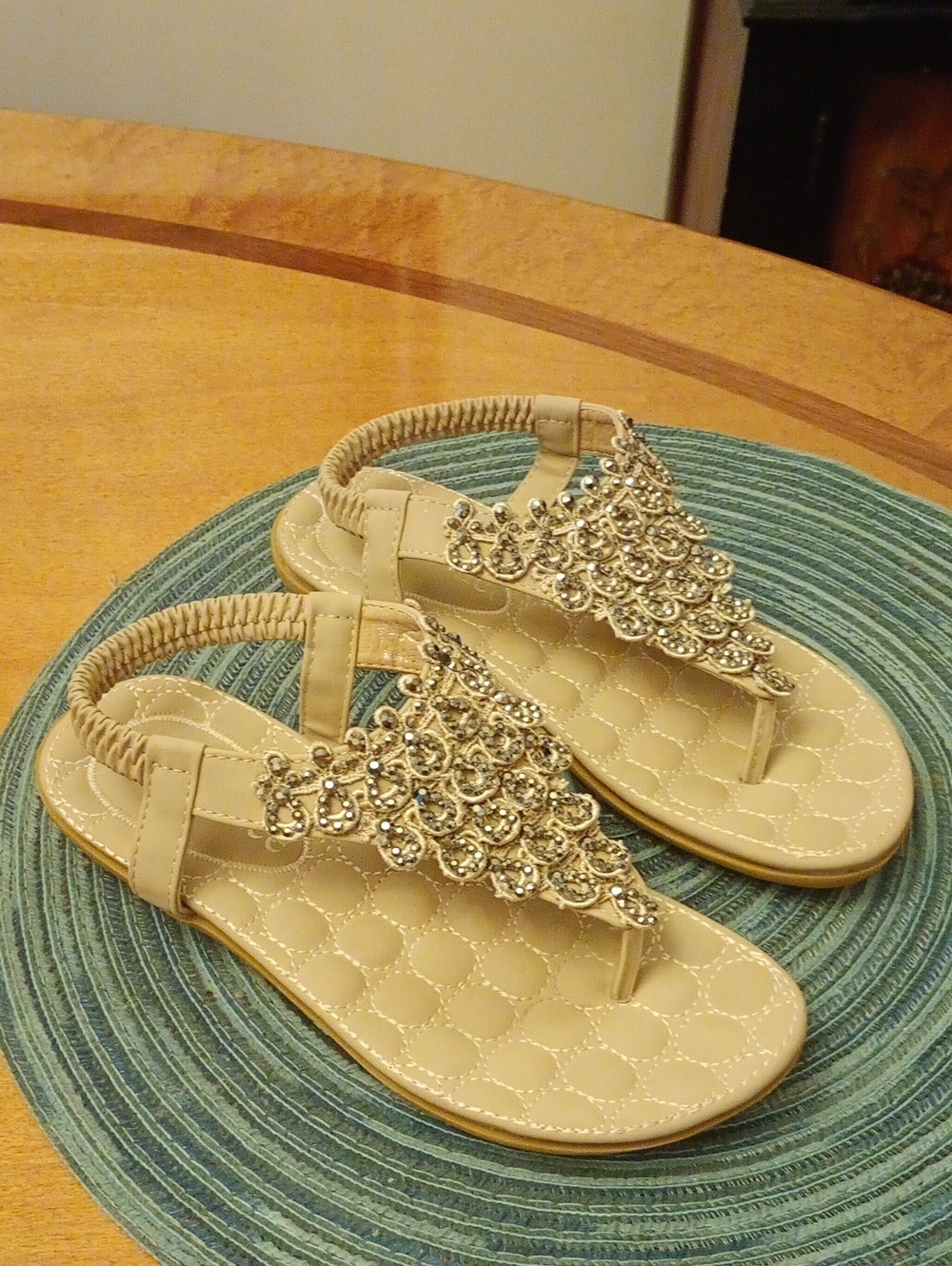 Beige Jeweled Women's Sandals - Unbranded